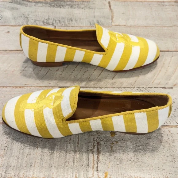 COACH UTOPIA EMBROIDERED LOBSTER YELLOW WHITE STRIPE LOAFER COQUETTE PREPPY 5B - Picture 8 of 11